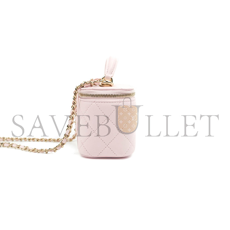CHANEL MINI TOP HANDLE VANITY WITH CHAIN LIGHT PINK LAMBSKIN GOLD HARDWARE  (10*9*7cn)